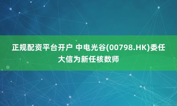 正规配资平台开户 中电光谷(00798.HK)委任大信为新任核数师