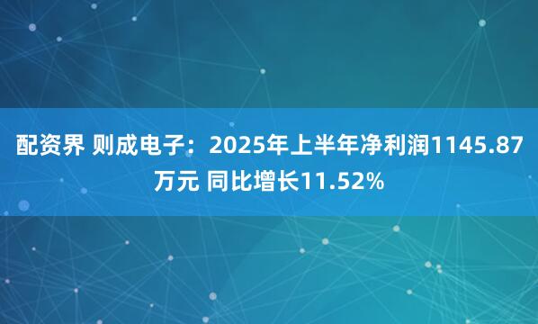 配资界 则成电子:2025年上半年净利润1145.87万元 同比增长11.52%